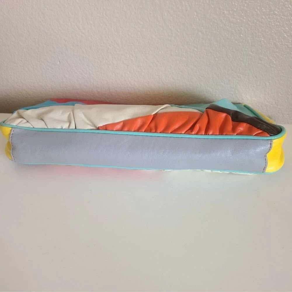 bonita brand 80s inspired multicolor patchwork faux leather small clutch bag